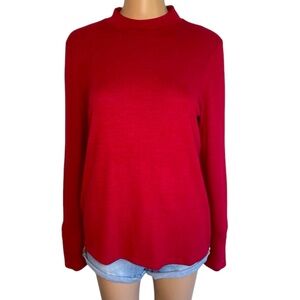 Rafaella Solid Red Long Sleeve Pullover Turtleneck Comfy Sweater w/ Buttons